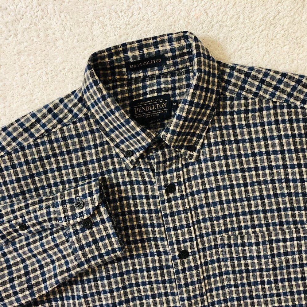 Pendleton 100% Virgin Wool Blue Plaid Button‎ Front Shirt Men's Size Medium